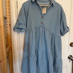 River Island Blue and White Striped Shirt Dress